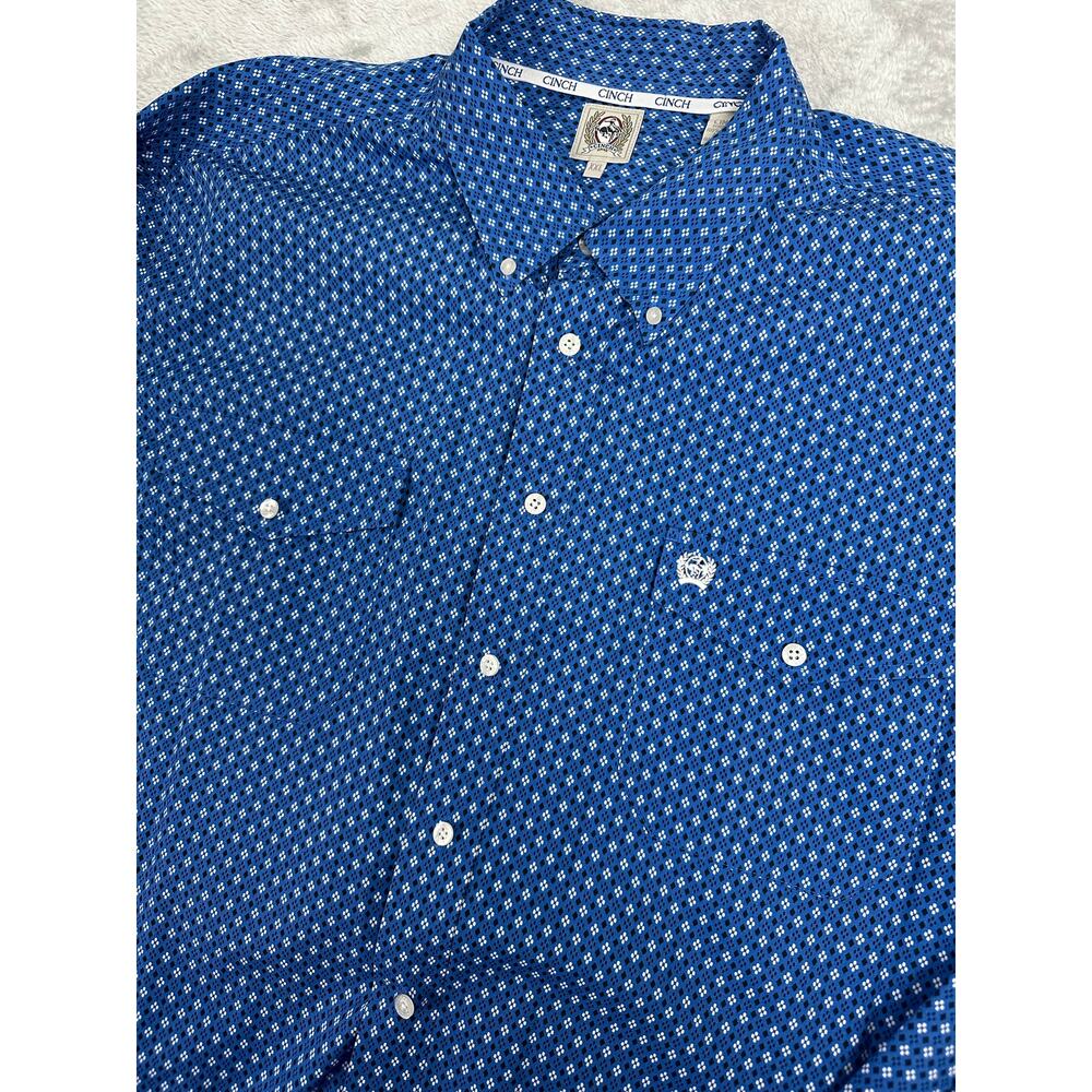 Cinch Men XXL Blue Diamond Patterned Button Up Long Sleeve Shirt Western 2XL